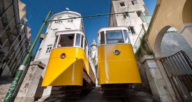 Elevador da Glória com os vagões se encontrando