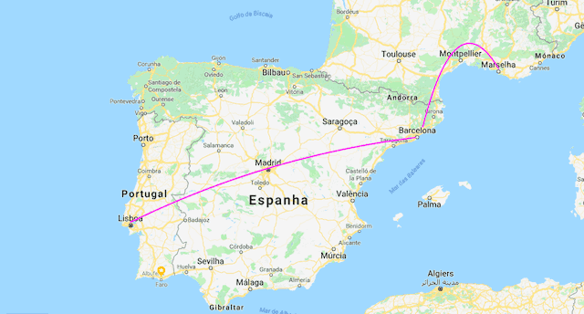 Mapa do trem de Lisboa a Marselha