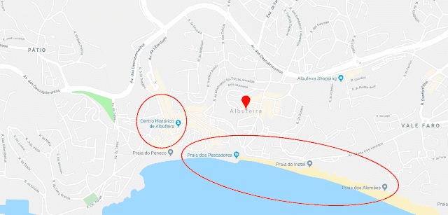 Mapa das regiões de Albufeira