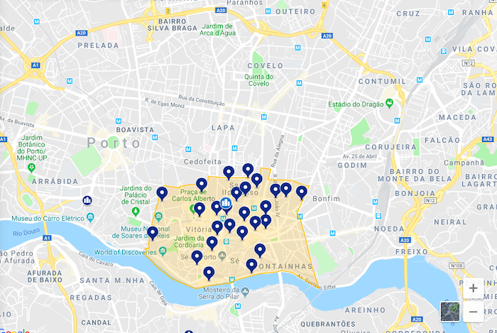 Mapa da melhor região do Porto: centro