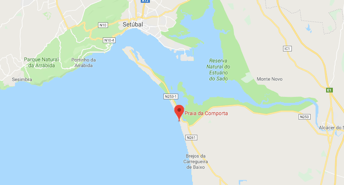 Mapa da Praia da Comporta em Setúbal