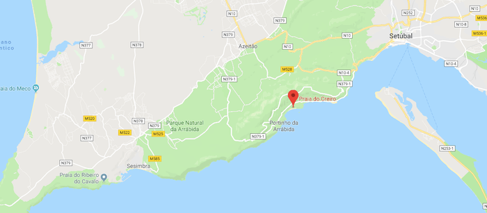 Mapa da Praia do Creiro em Setúbal