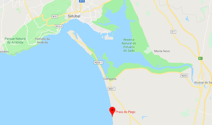 Mapa da Praia do Pego em Setúbal