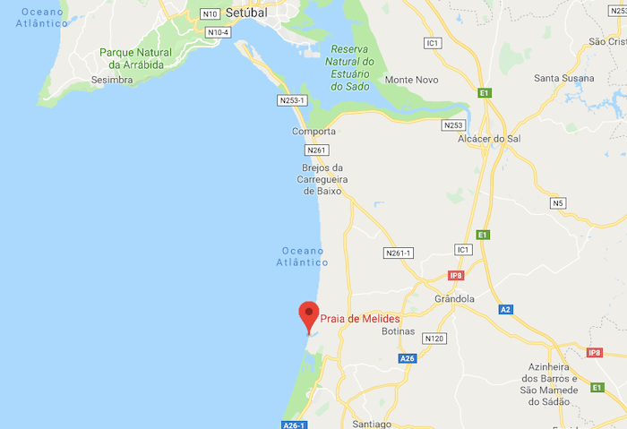 Mapa da Praia de Melides em Setúbal