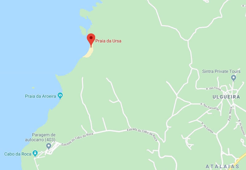 Mapa da Praia da Ursa em Sintra