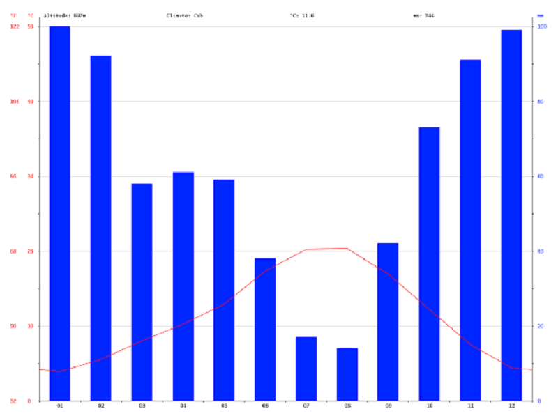 Gráfico do clima em Bragança durante o ano